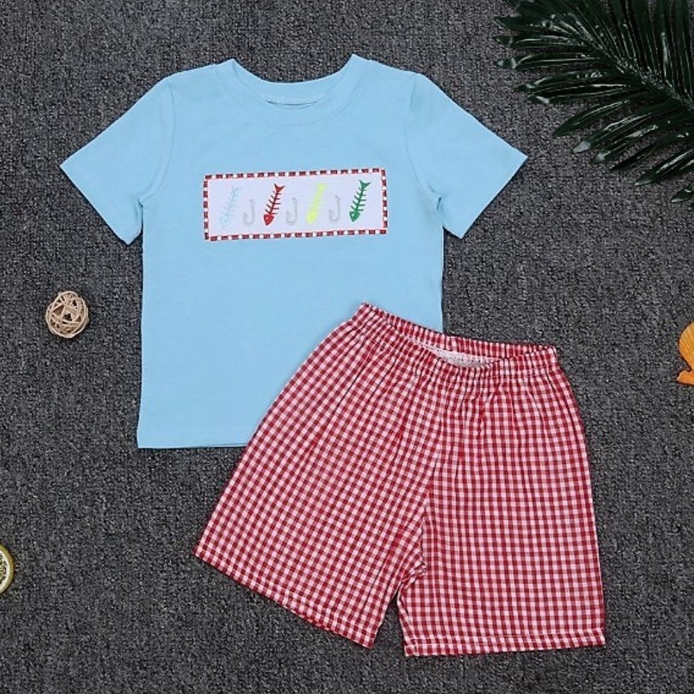 Boutique Fishhooks Bones Fishing Boys Shorts Outfit Set